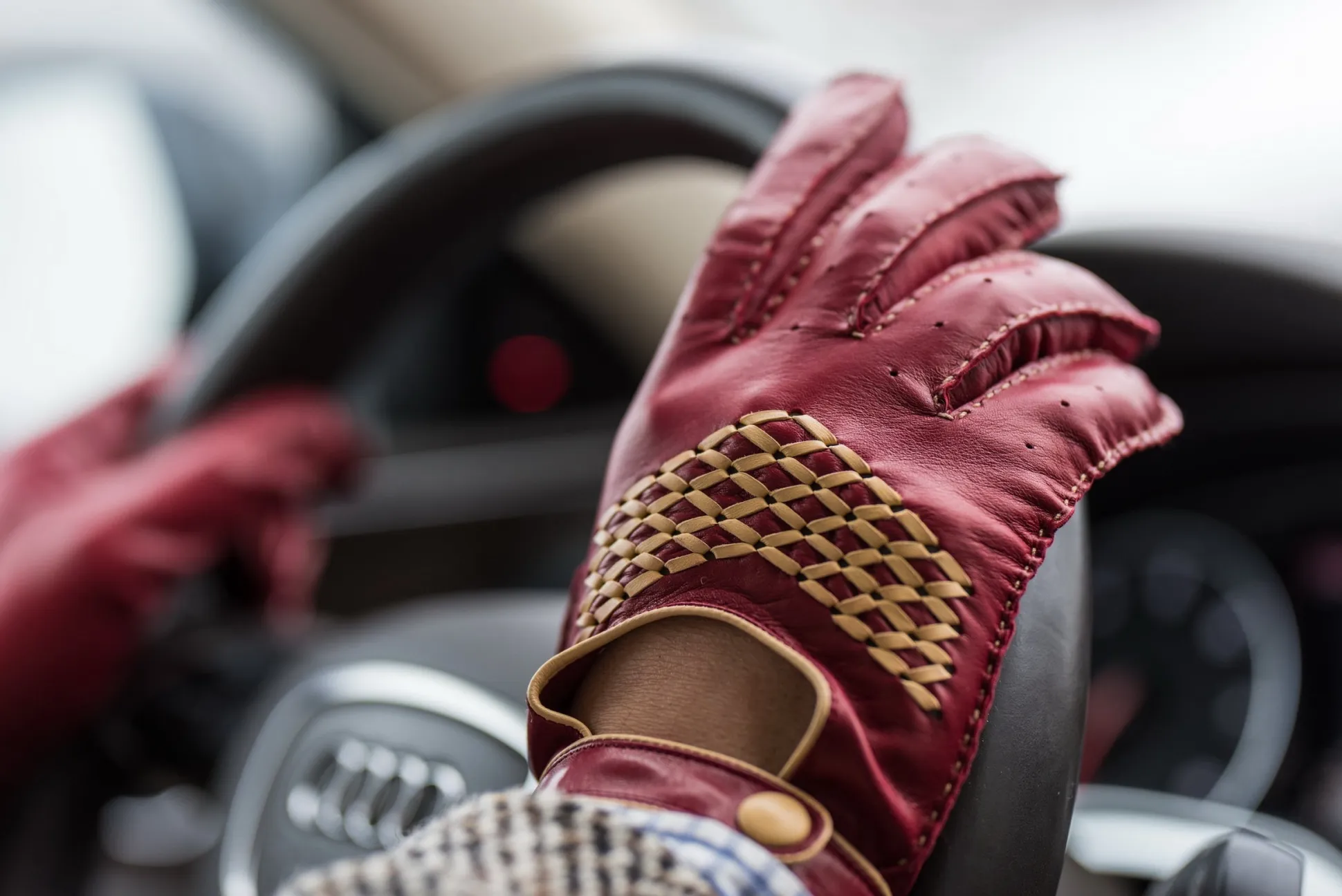 Racing Red & Sand Lamb Nappa Driving Gloves