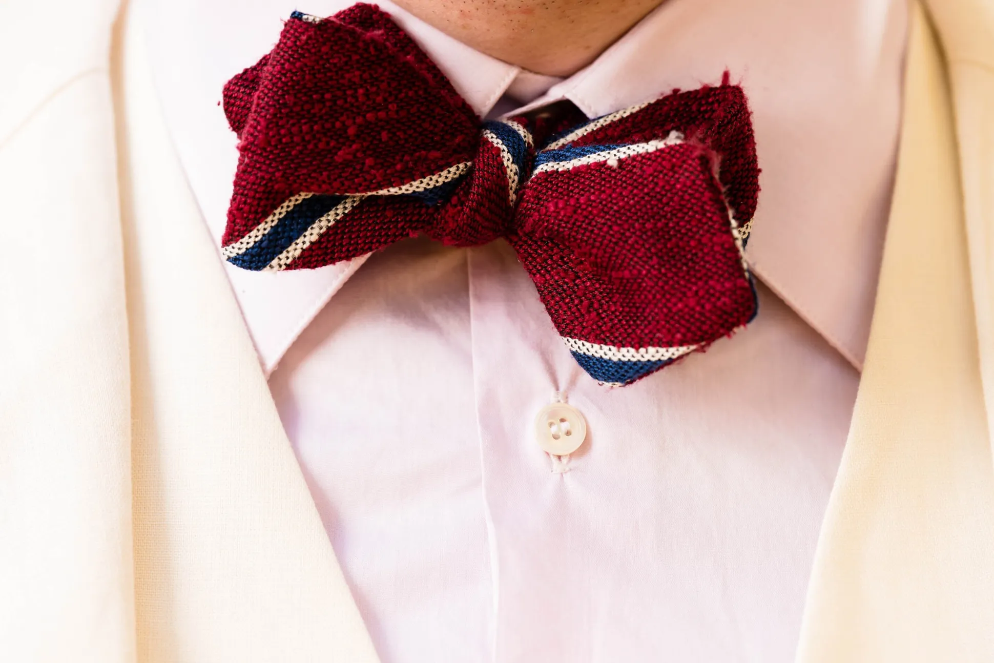 Red & Blue Striped Shantung Silk Bow Tie