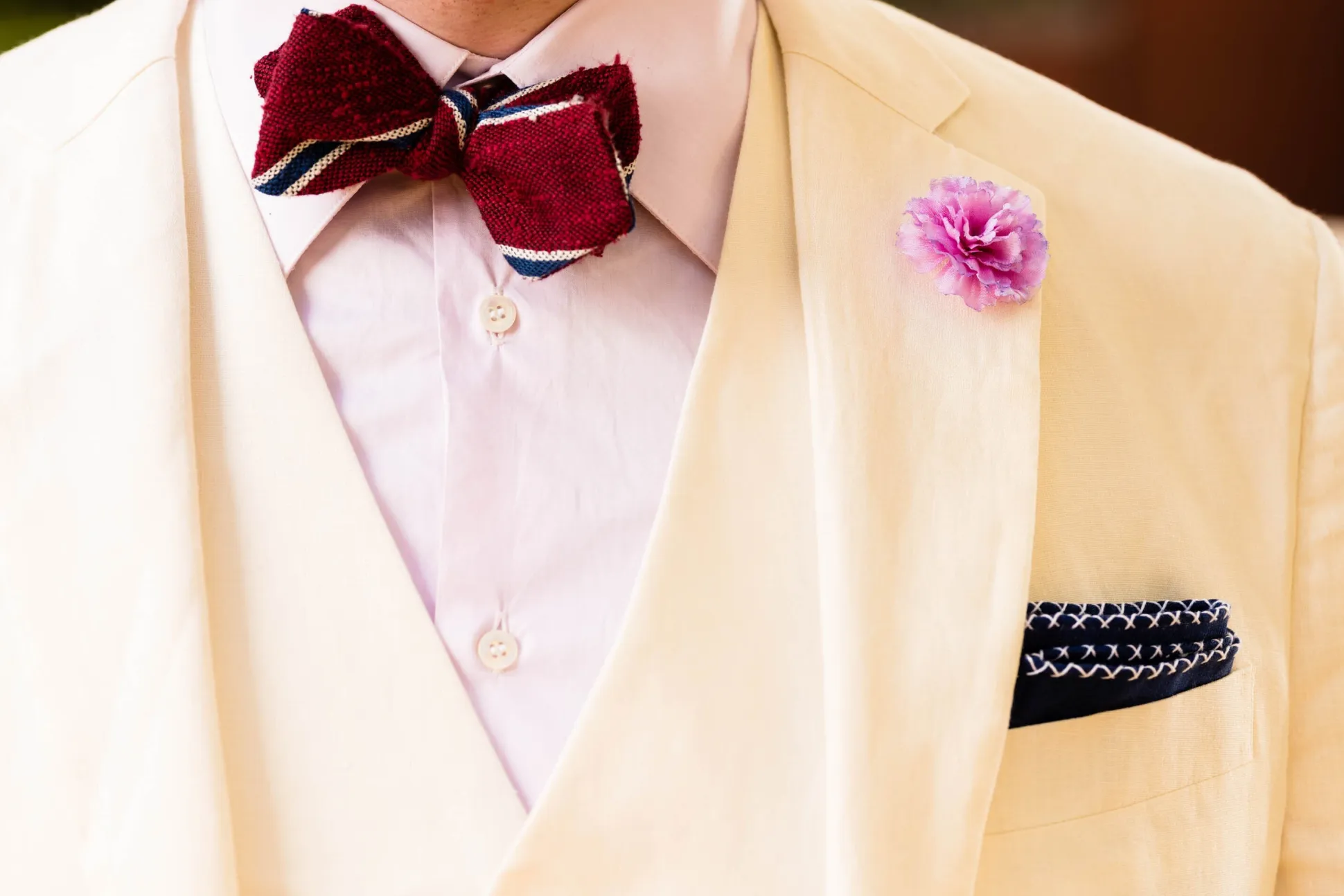 Red & Blue Striped Shantung Silk Bow Tie
