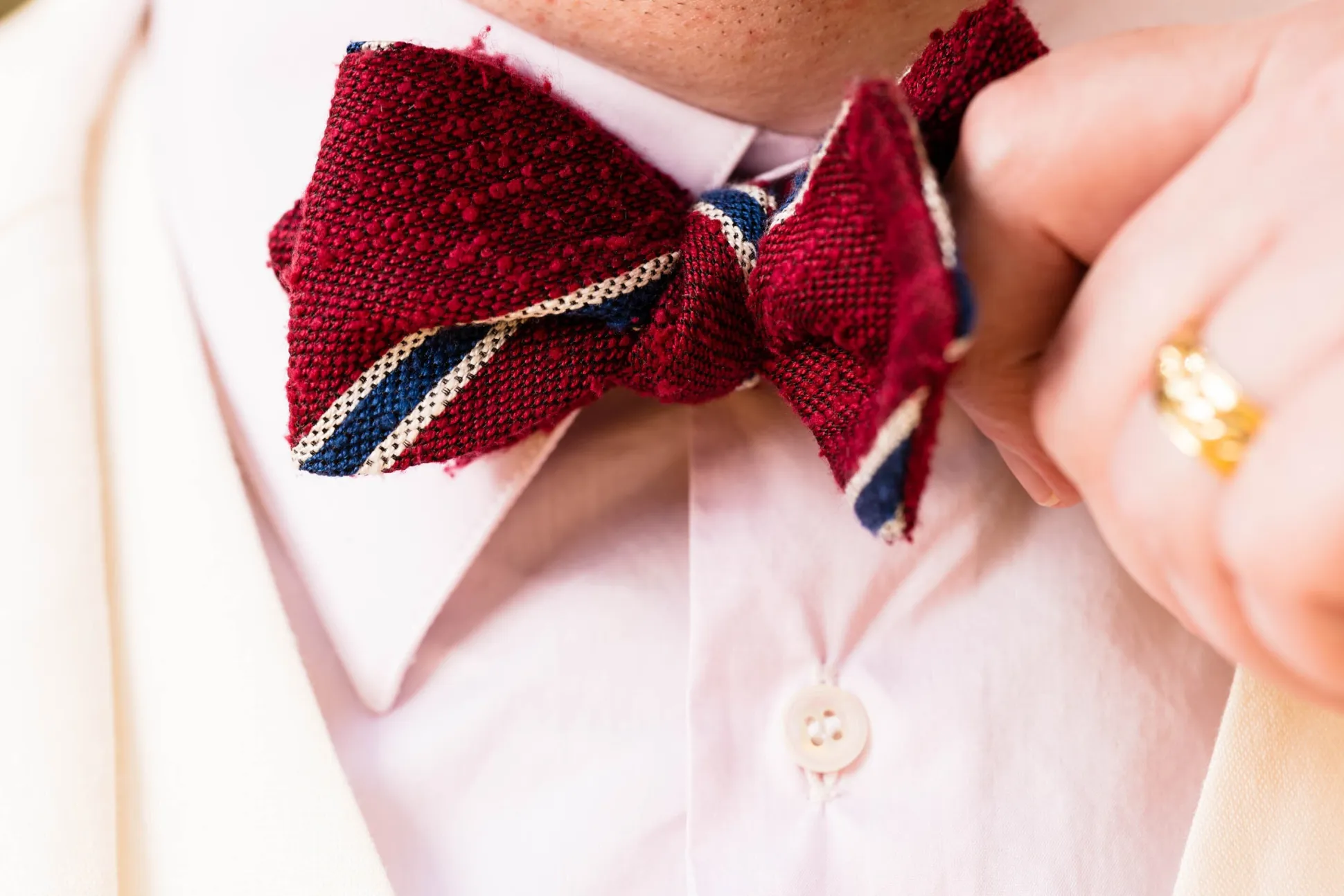 Red & Blue Striped Shantung Silk Bow Tie