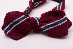 Red & Blue Striped Shantung Silk Bow Tie