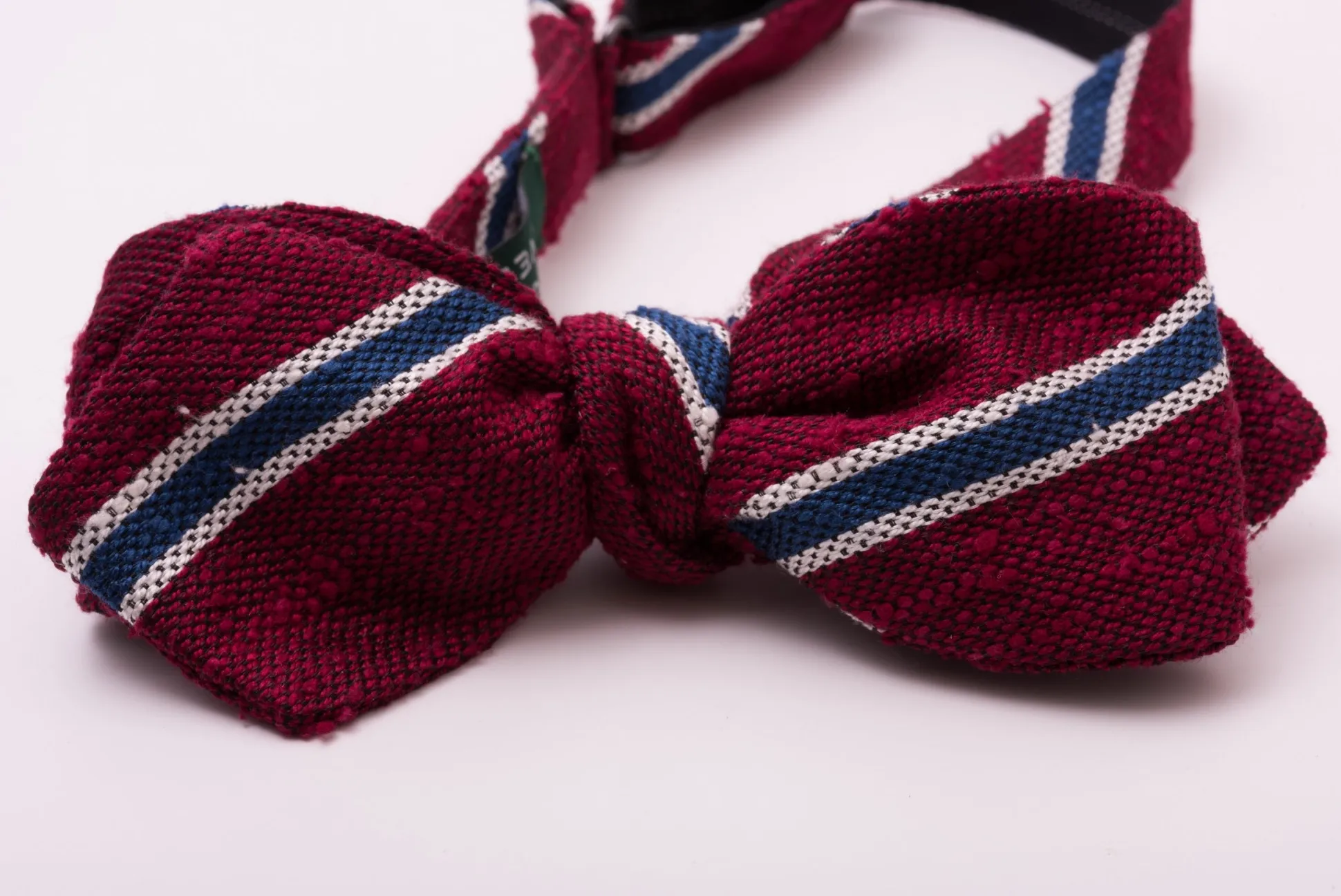 Red & Blue Striped Shantung Silk Bow Tie