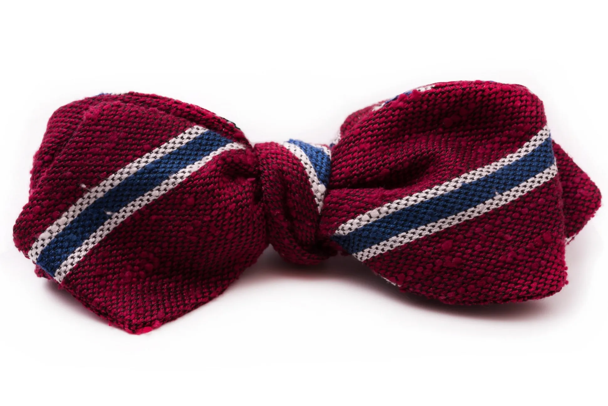 Red & Blue Striped Shantung Silk Bow Tie