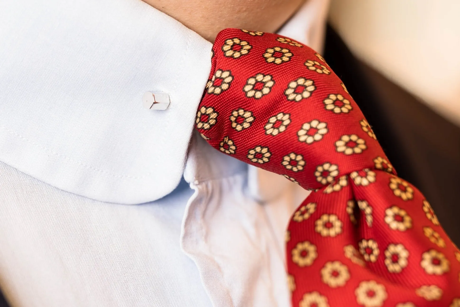 Red & Buff Micropattern Madder Silk Tie