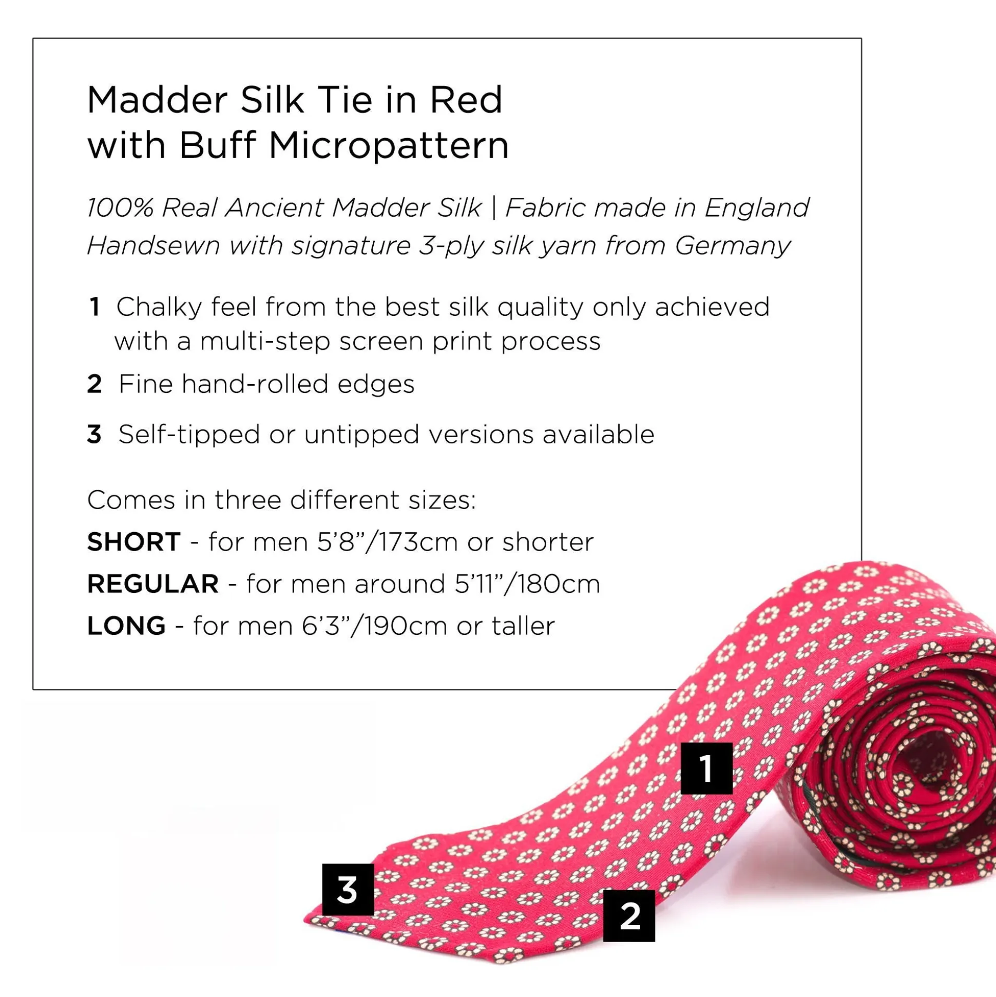Red & Buff Micropattern Madder Silk Tie