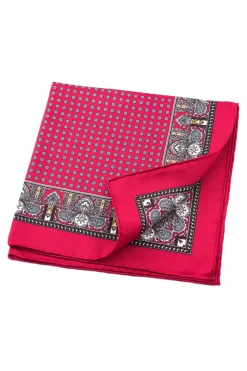 Red Dotted & Paisley Motif Silk Pocket Square