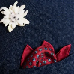 Red Dotted & Paisley Motif Silk Pocket Square