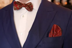 Red Dotted & Paisley Motif Silk Pocket Square