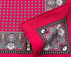Red Dotted & Paisley Motif Silk Pocket Square