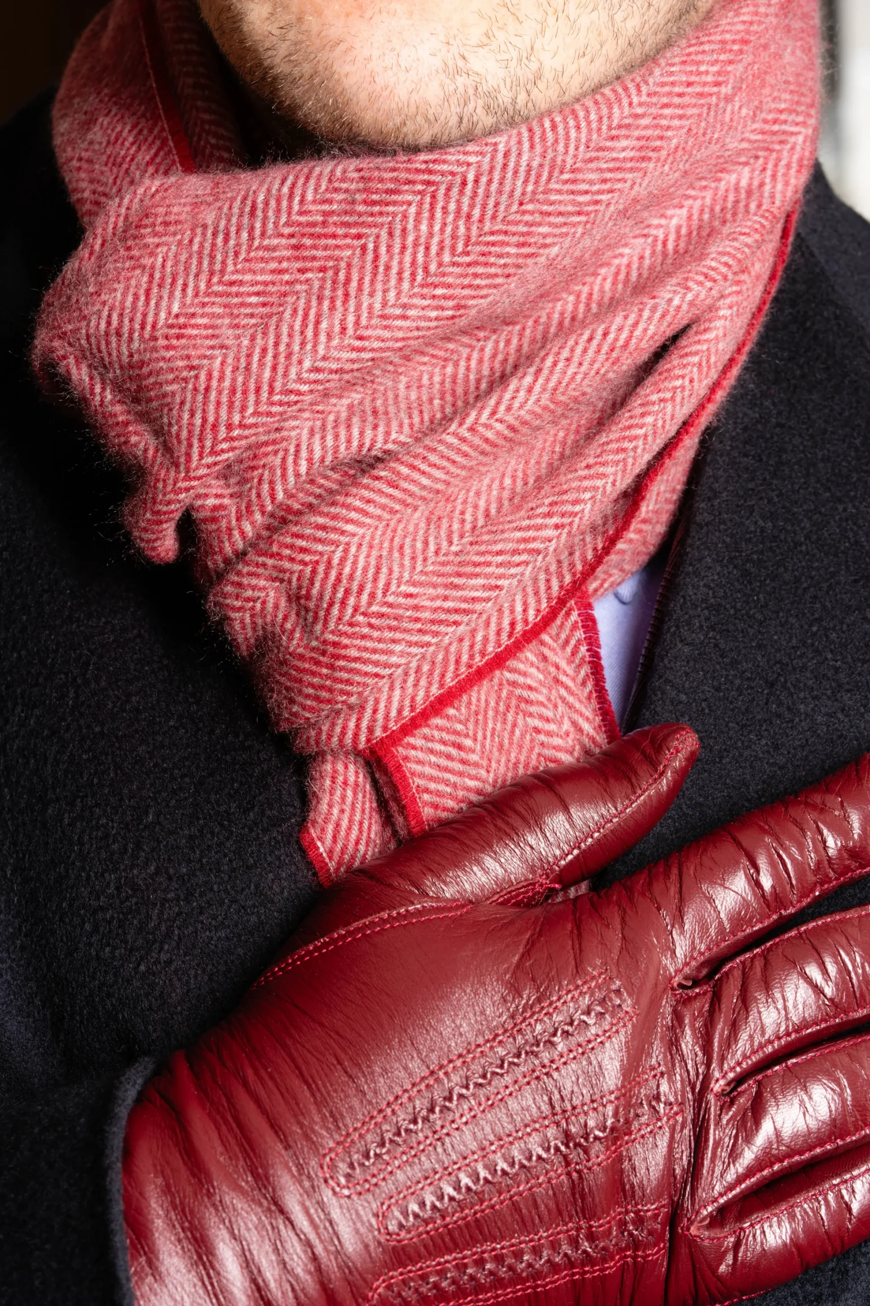 Red Herringbone Cashmere Scarf