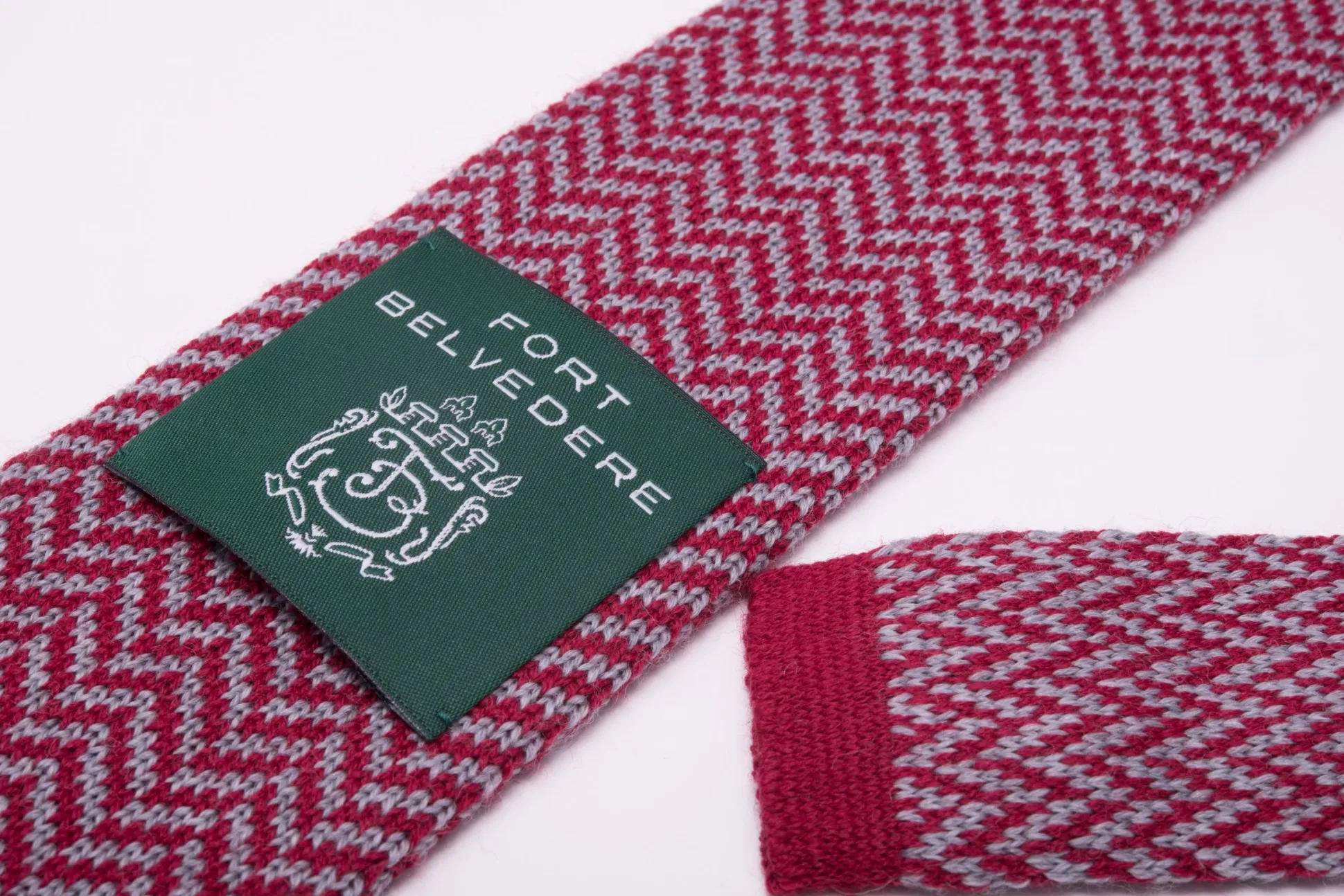 Red & Light Gray Herringbone Wool Knit Tie