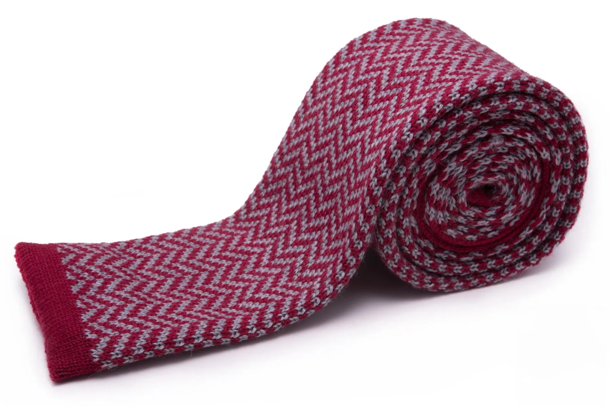 Red & Light Gray Herringbone Wool Knit Tie