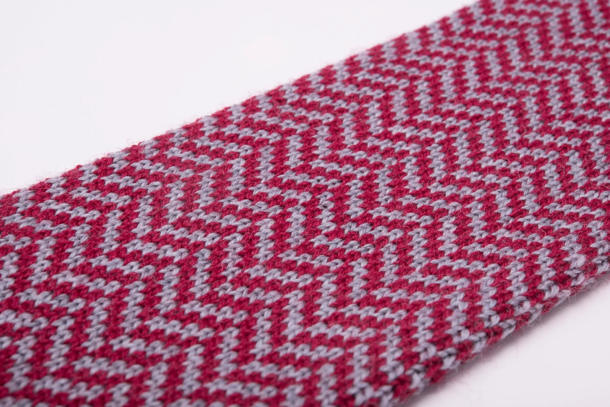 Red & Light Gray Herringbone Wool Knit Tie