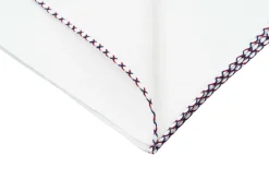 Red & Navy Blue X-Stitch Edge White Linen Pocket Square