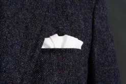 Red & Navy Blue X-Stitch Edge White Linen Pocket Square