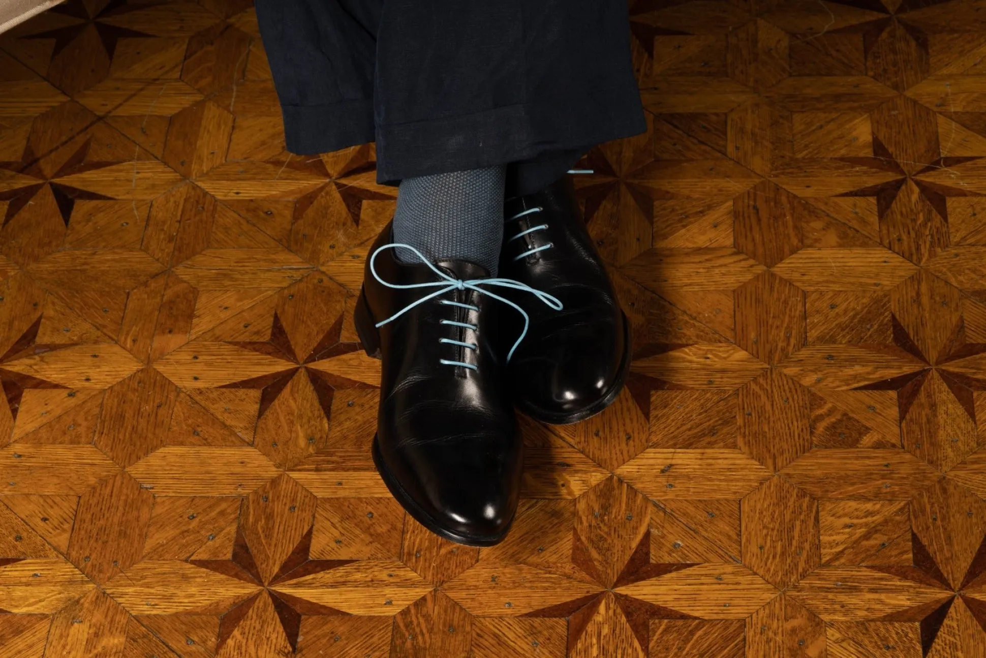 Round Light Blue Waxed Cotton Bootlaces