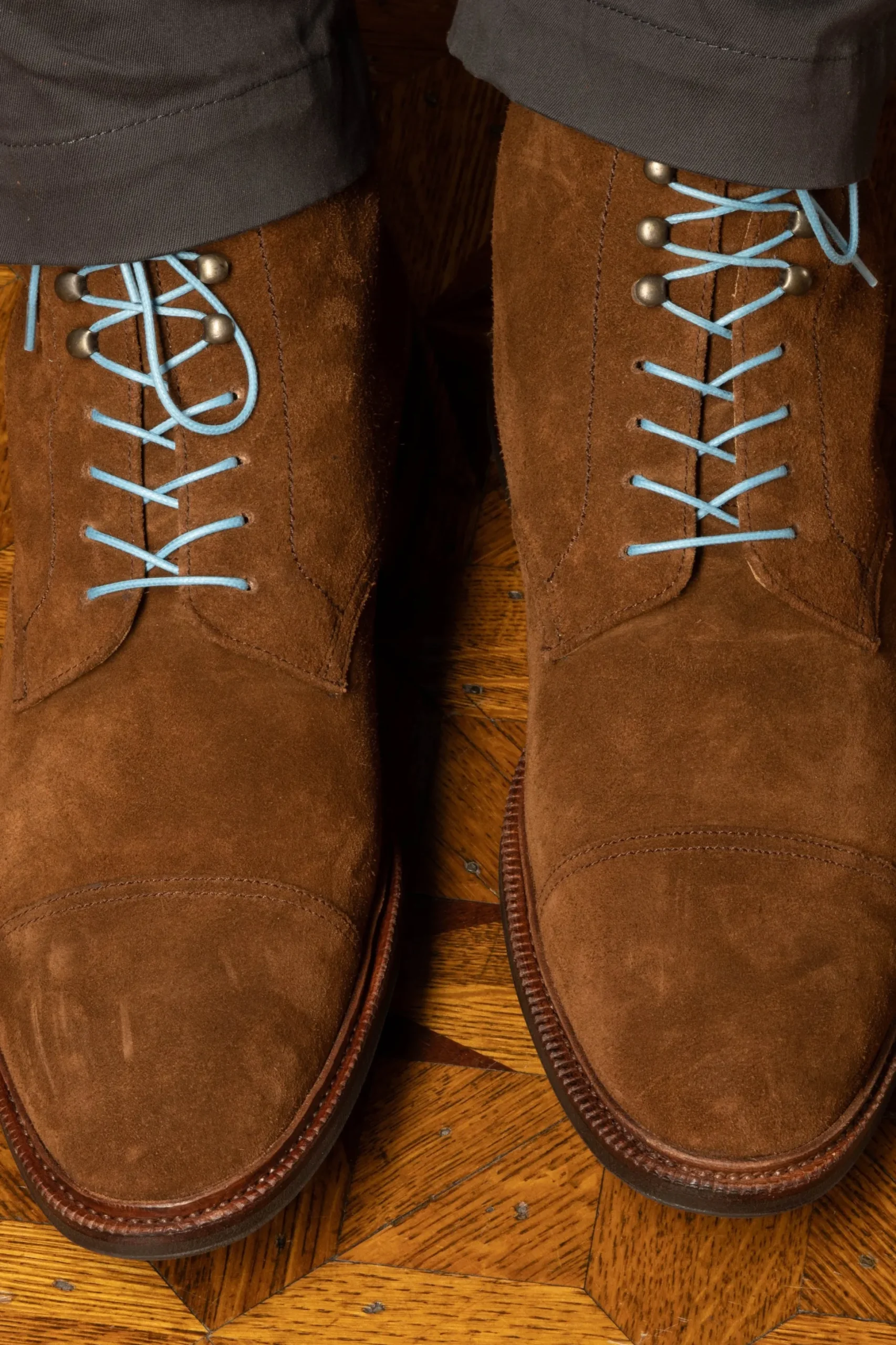 Round Light Blue Waxed Cotton Bootlaces