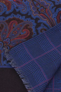 Royal Blue Paisley & Glen Check Reversible Scarf