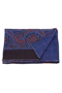 Royal Blue Paisley & Glen Check Reversible Scarf