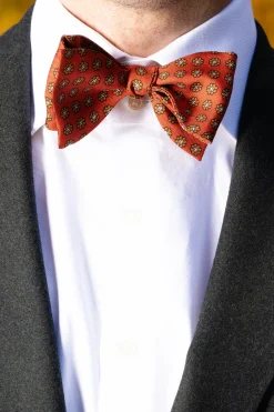 Rust Orange Printed Silk Bow Tie