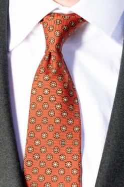 Rust Orange Printed Silk Tie