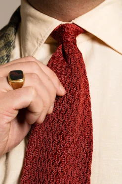 Rust Orange Zigzag Silk Knit Tie