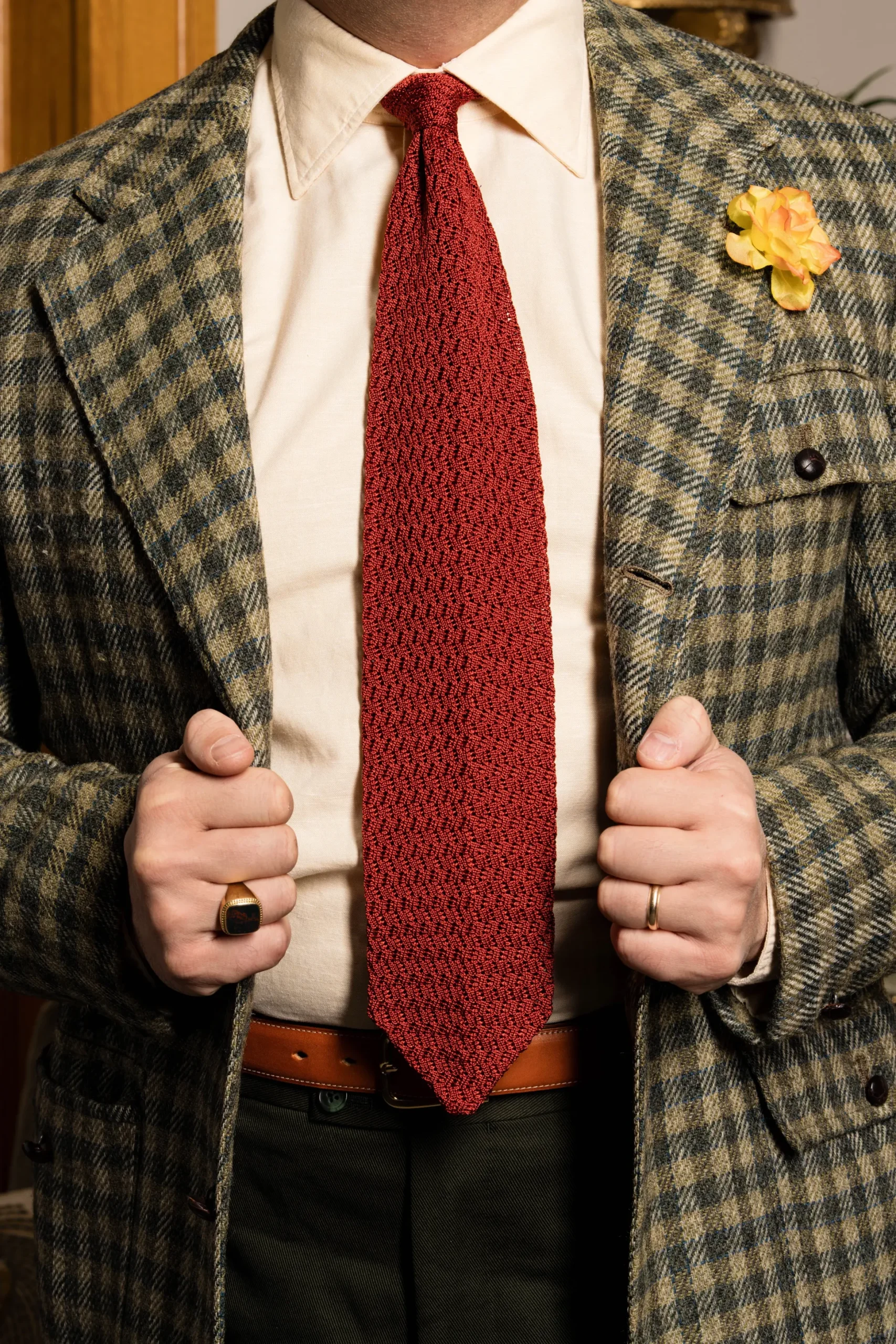 Rust Orange Zigzag Silk Knit Tie