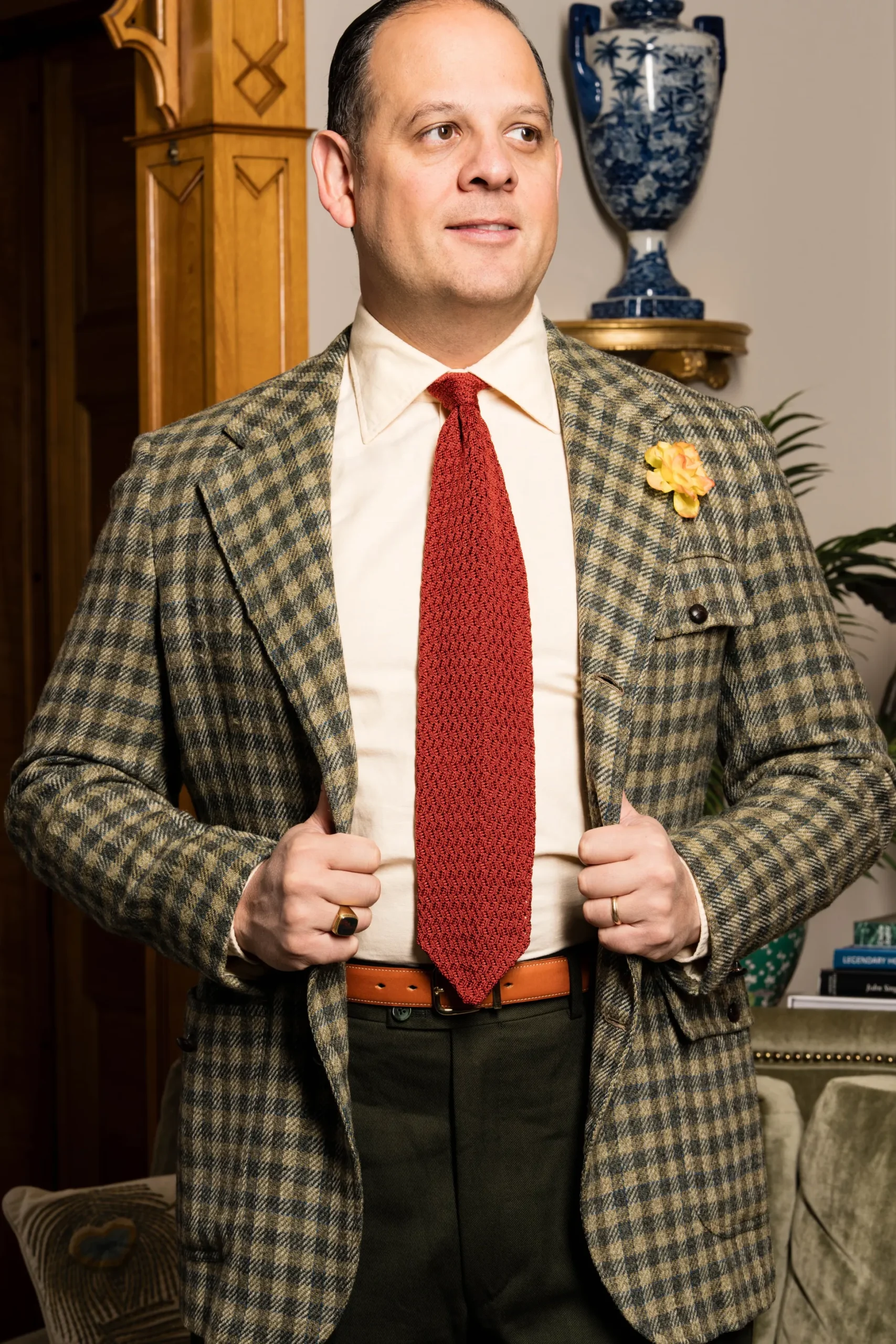 Rust Orange Zigzag Silk Knit Tie