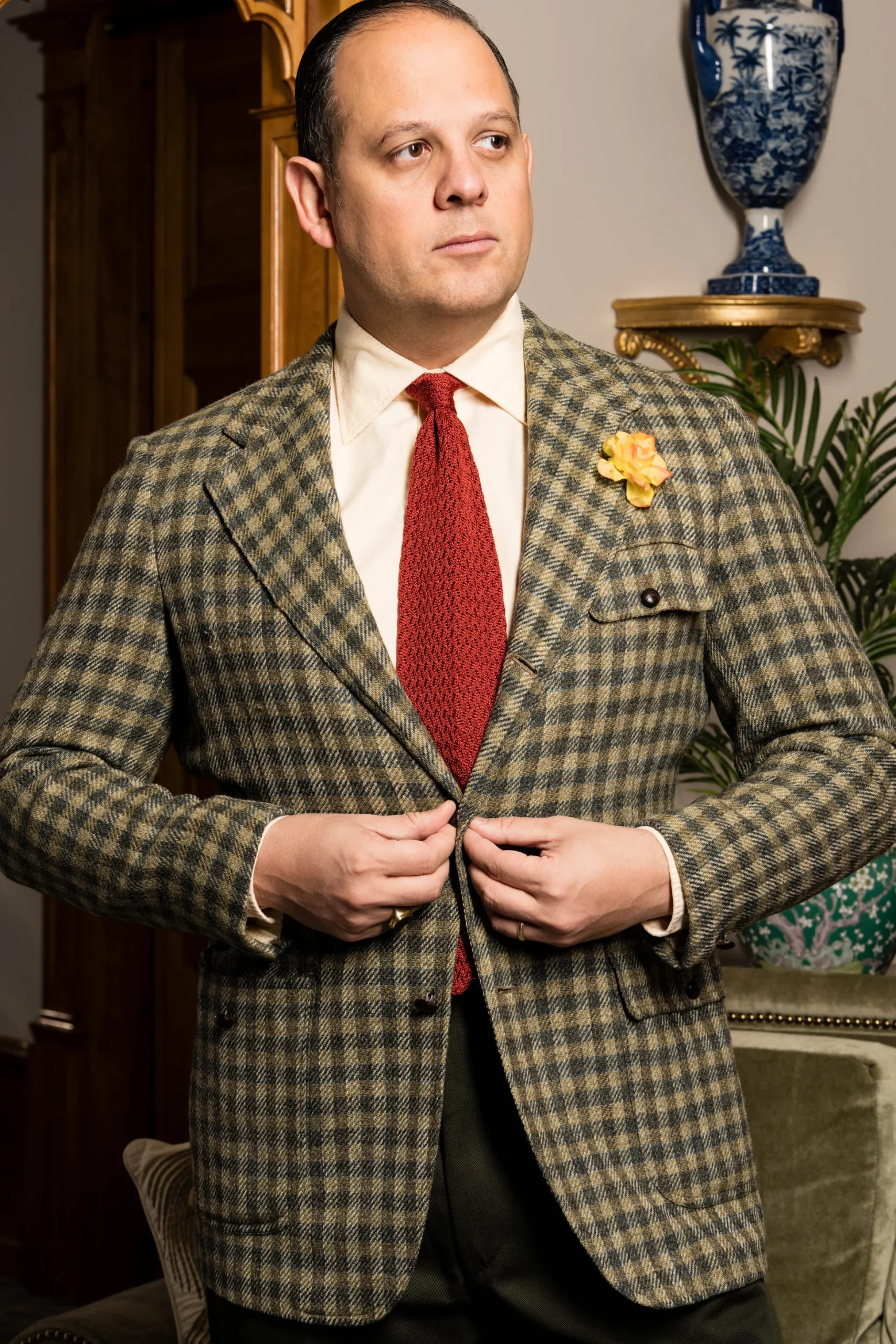 Rust Orange Zigzag Silk Knit Tie