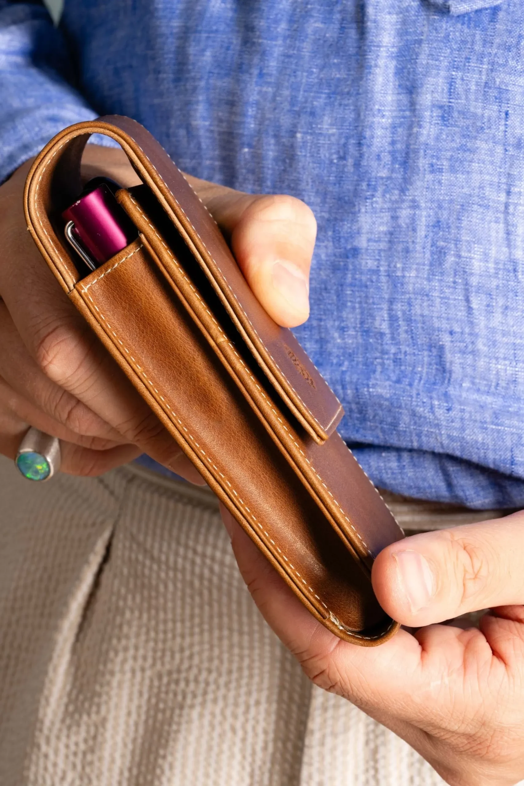 Saddle Brown Montecristo Full-Grain Leather Pen Case