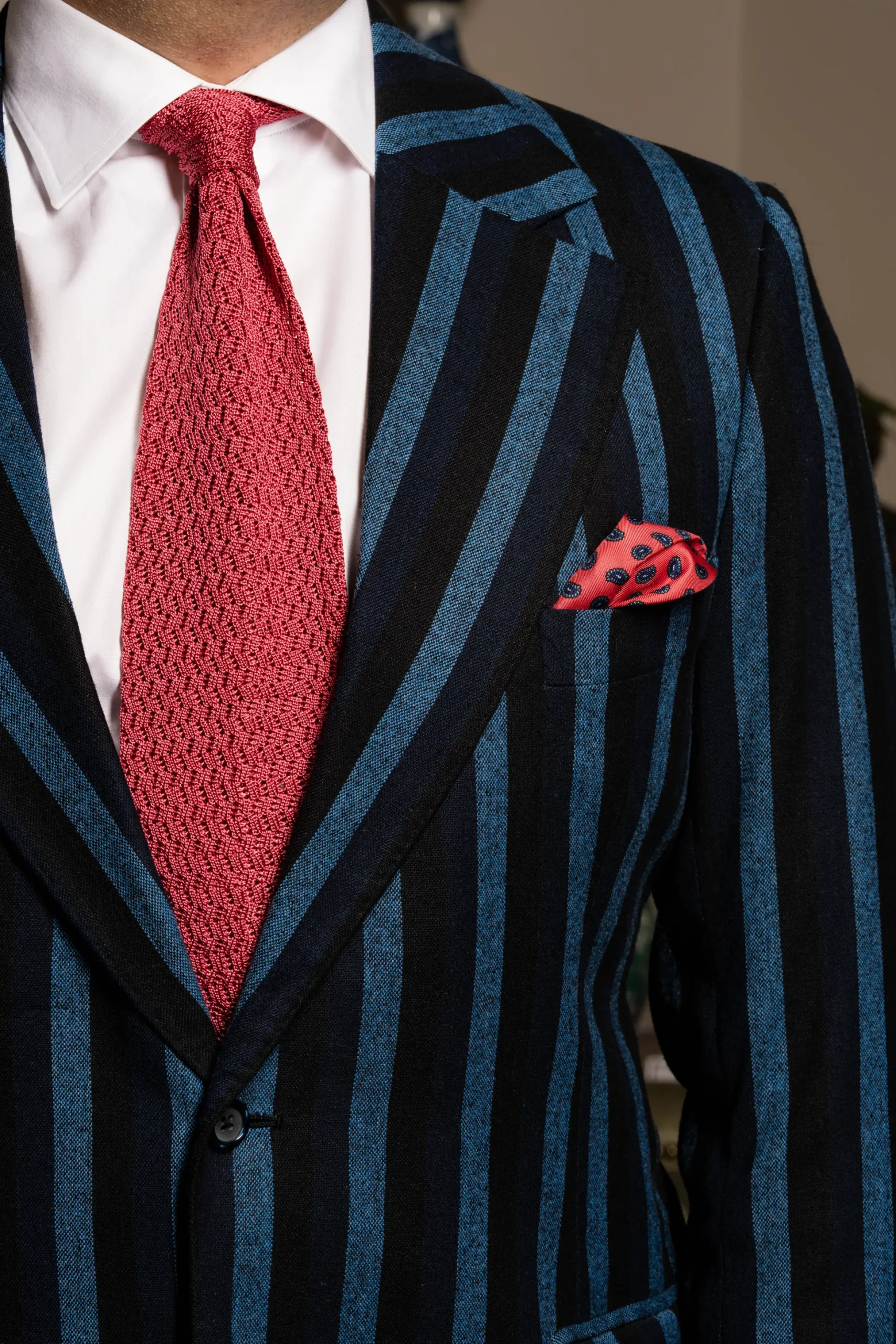 Salmon Zigzag Silk Knit Tie