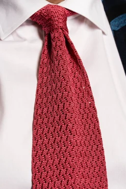 Salmon Zigzag Silk Knit Tie
