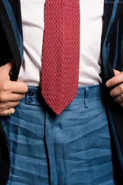 Salmon Zigzag Silk Knit Tie