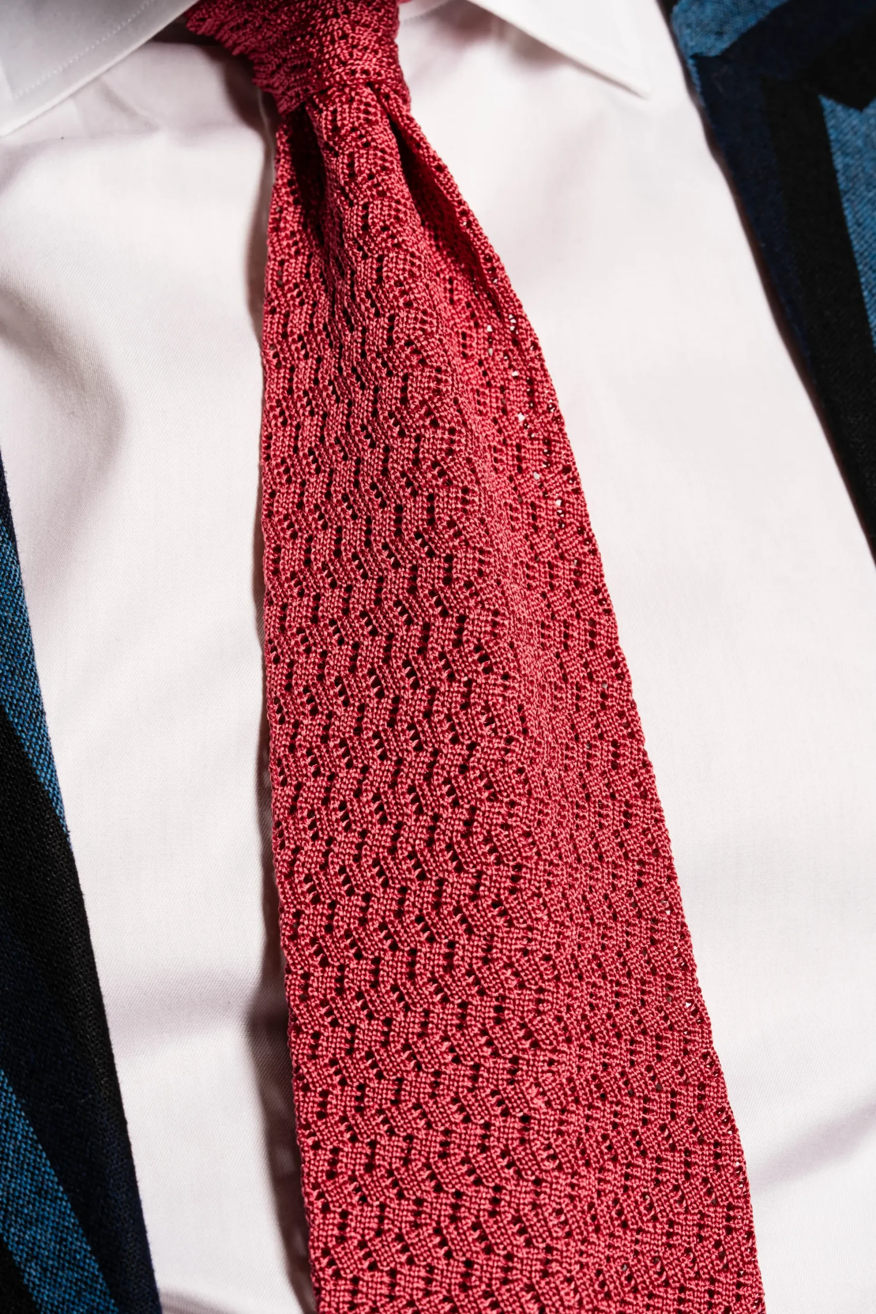 Salmon Zigzag Silk Knit Tie