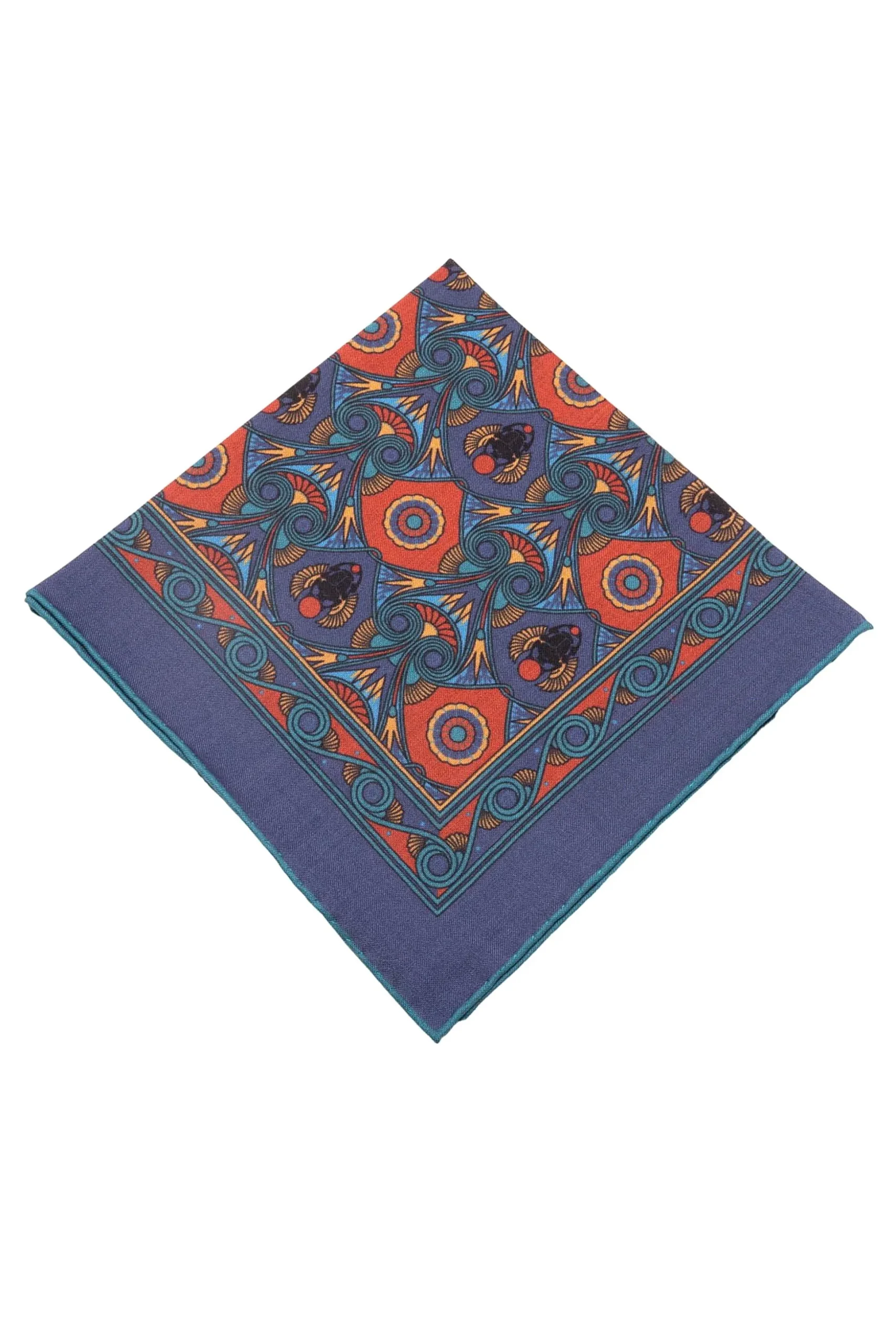 Sapphire Blue Art Deco Egyptian Scarab Pocket Square