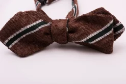Shantung Silk Striped Two Tone Bow Tie Brown, Green White