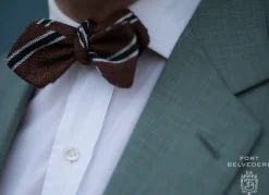 Shantung Silk Striped Two Tone Bow Tie Brown, Green White