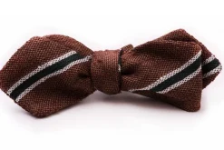 Shantung Silk Striped Two Tone Bow Tie Brown, Green White