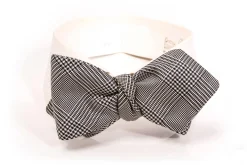 Silk Bow Tie in Black and White Glen Check - Pointed End