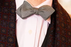 Silk Bow Tie in Black and White Glen Check - Pointed End