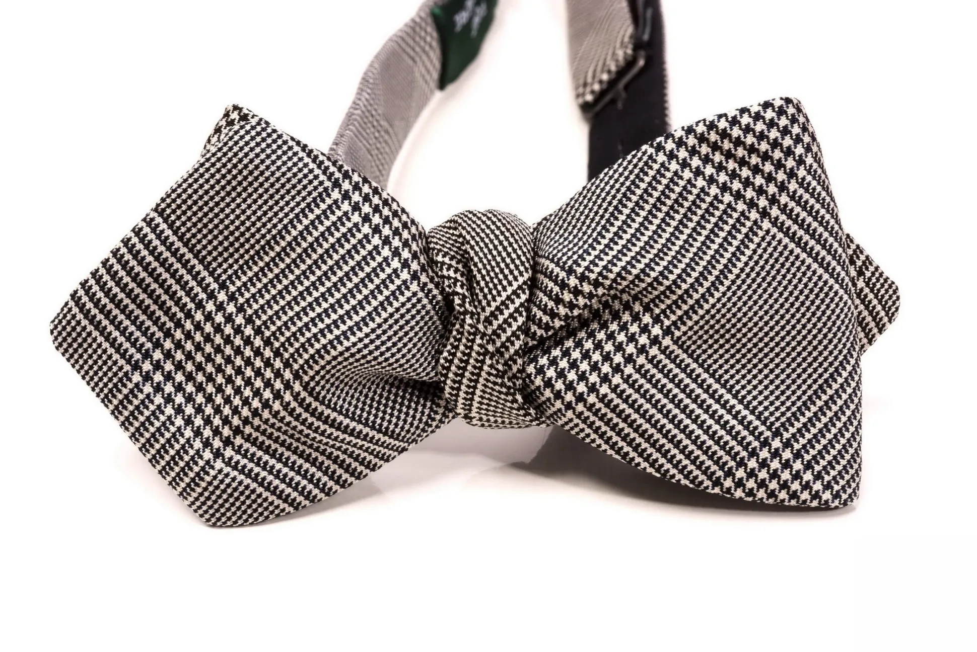 Silk Bow Tie in Black and White Glen Check - Pointed End