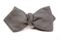 Silk Bow Tie in Black and White Glen Check - Pointed End