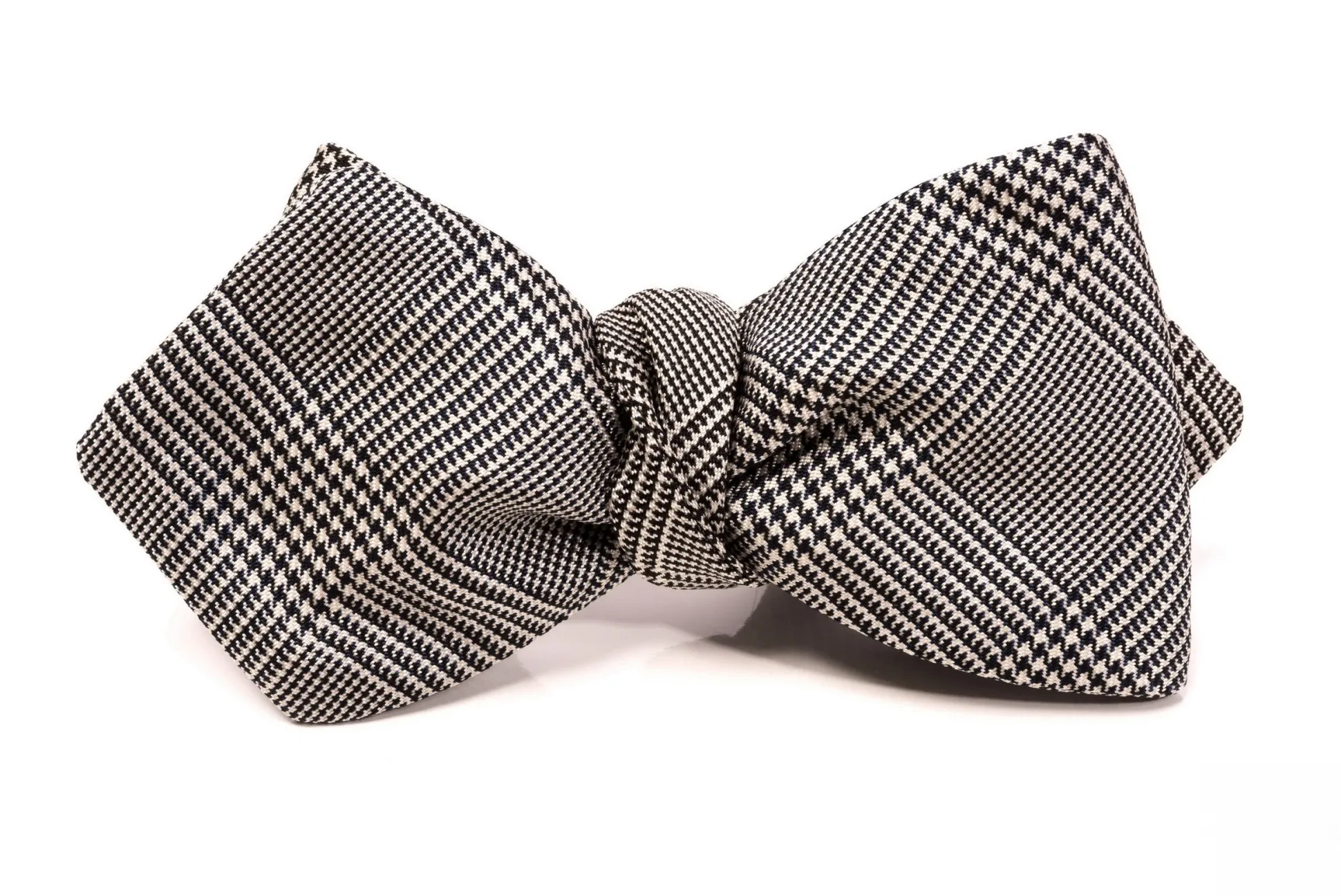 Silk Bow Tie in Black and White Glen Check - Pointed End