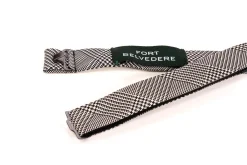 Silk Bow Tie in Dark Navy Blue Glen Check - Pointed End