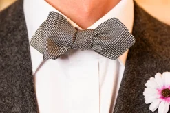 Silk Bow Tie in Dark Navy Blue Glen Check - Pointed End