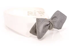 Silk Bow Tie in Dark Navy Blue Glen Check - Pointed End