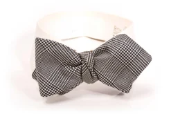 Silk Bow Tie in Dark Navy Blue Glen Check - Pointed End