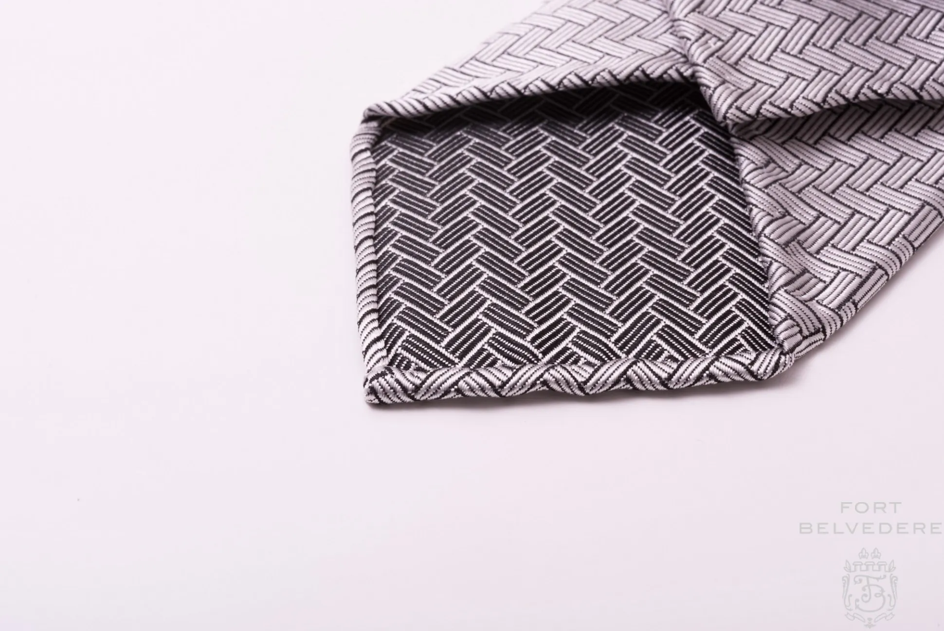 Silver & Black Basketweave Silk Formal Tie