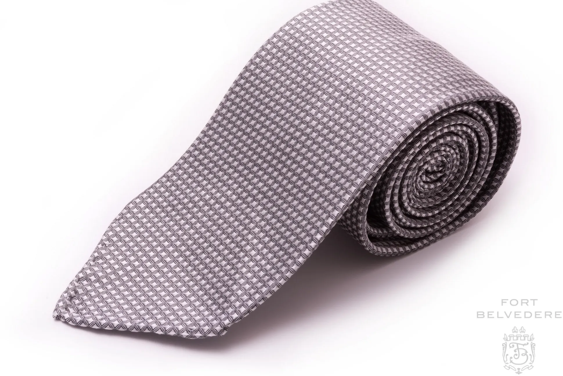Silver & Black Diamond Micropattern Silk Tie