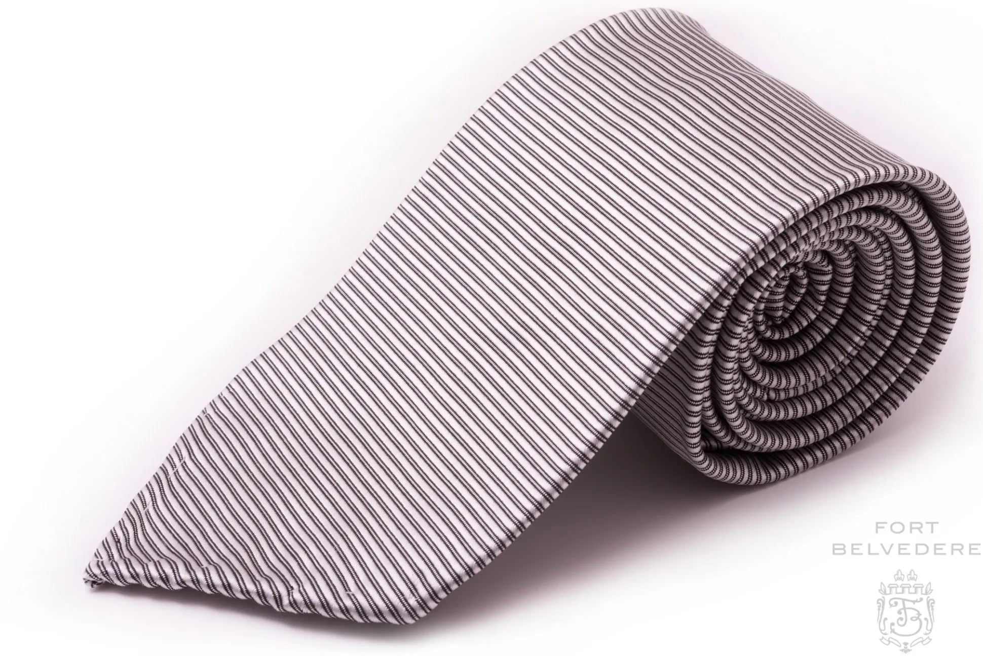 Silver & Black Double Stripe Twill Stripe Silk Tie